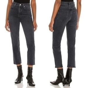 Agolde High-Rise Cropped Straight Jeans in Washed Black